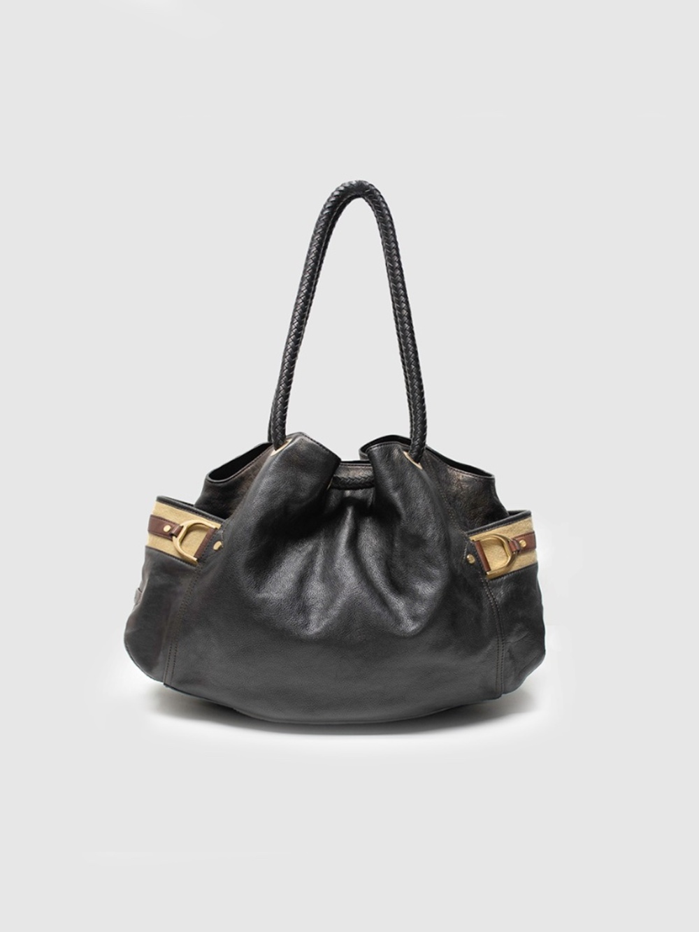 COLE HAAN Denney Hobo – Iridescent Brown/Eggplant Leather, Braided Handle